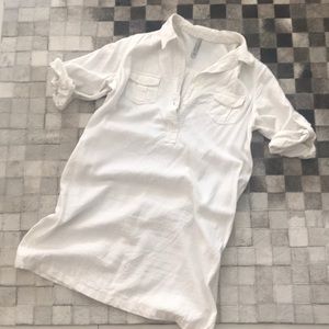 White linen shirt dress